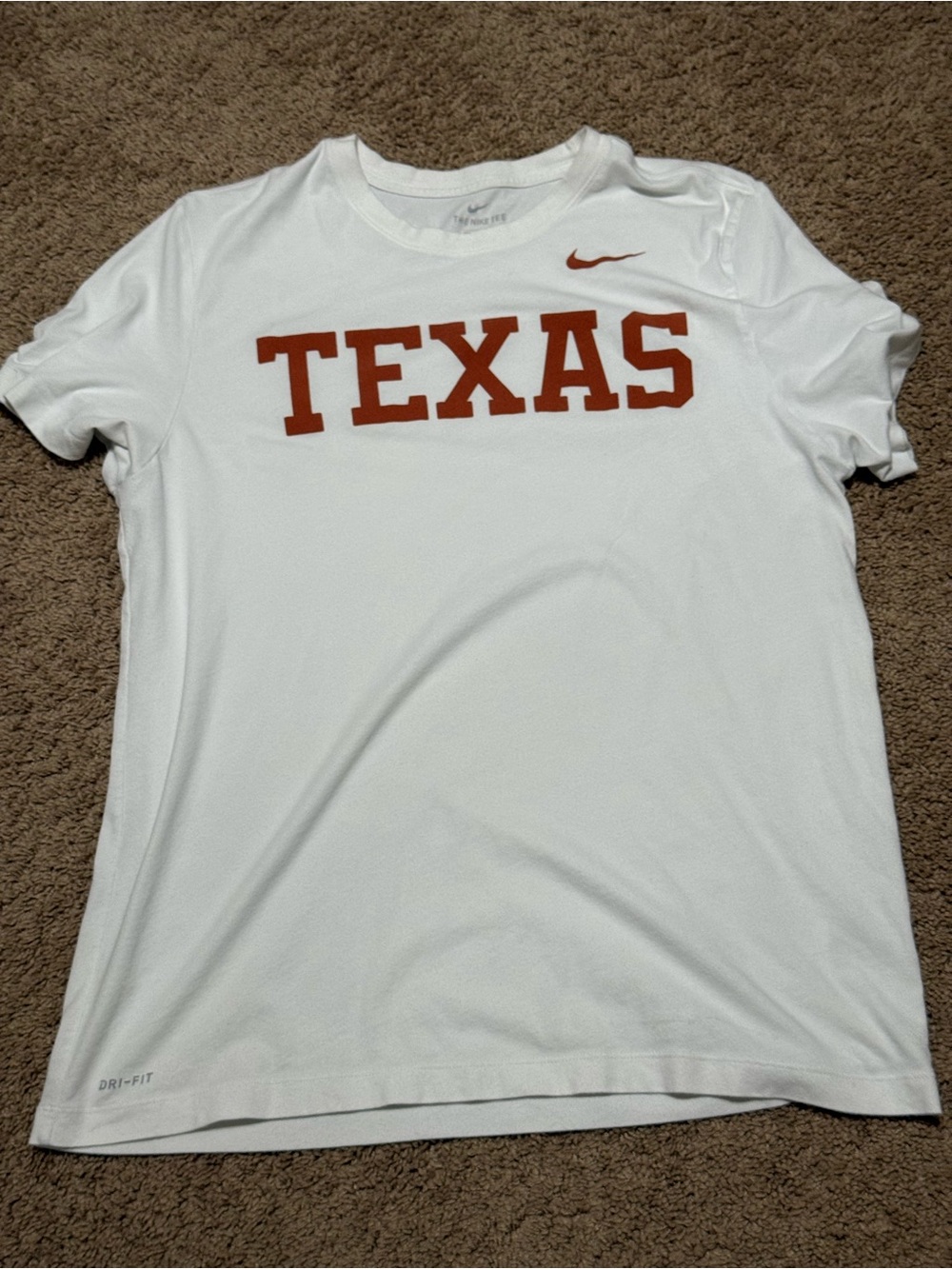 Nike White Short Sleeve Tee with Burnt Orange Texas Logo